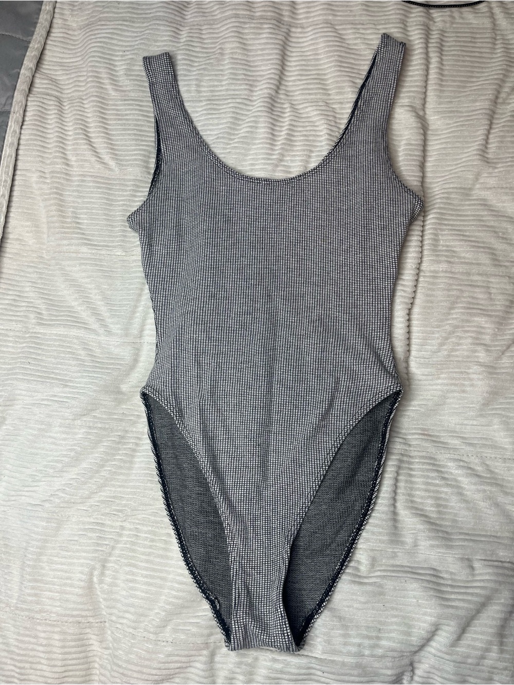 Marika Black and White Ribbed Scoop Neck Bodysuit